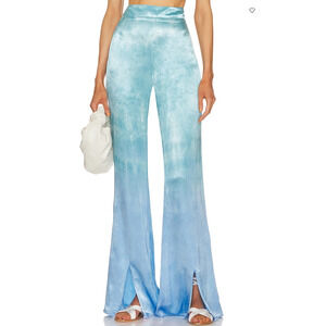 Rays for Days Blue Satin Split Hem Flare Pants XS 70s Retro Festival Ombre $139
